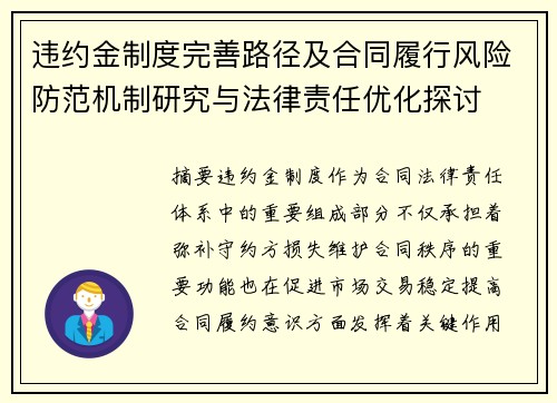 违约金制度完善路径及合同履行风险防范机制研究与法律责任优化探讨 违约金制度完善路径及合同履行风险防范机制研究与法律责任优化探讨